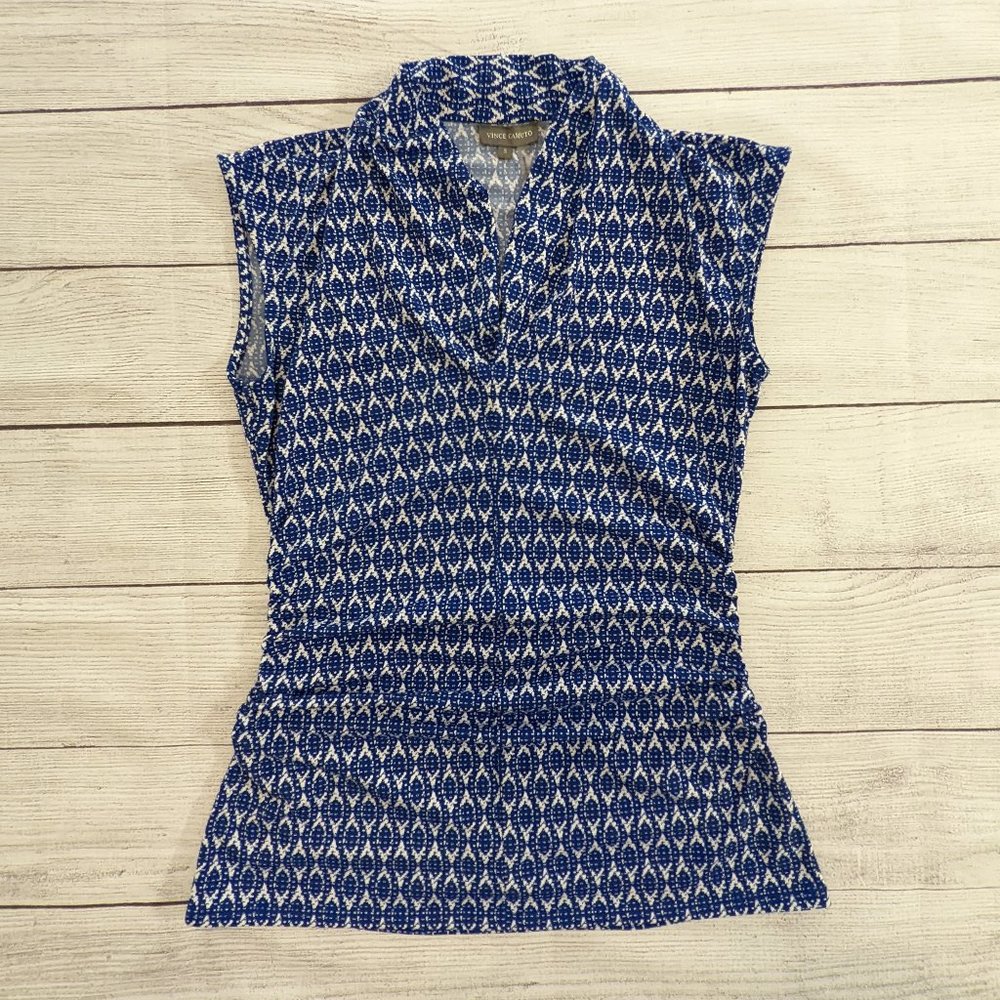 Vince Camuto Blue and White Print Blouse S